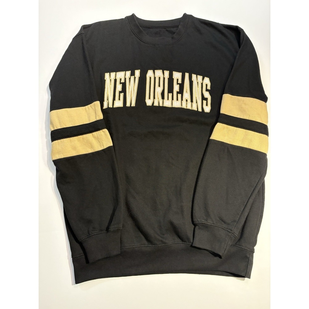 New York Popular Sweatshirt Black Size M New Orleans Graphic Varsity Stripe